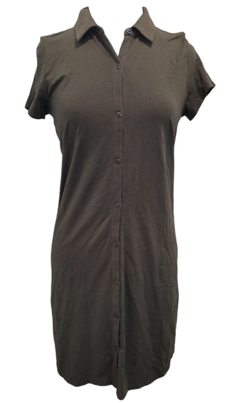 J Jill Pima Cotton Shirt Dress Olive Minimalist Casual S Comfy Everyday Luxury